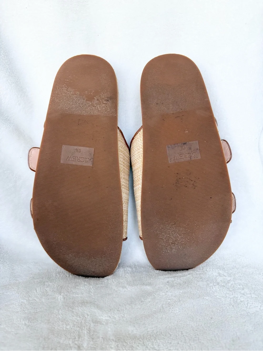 J.Crew Raffia Double Strap Buckle Slide Sandals Leather Womens 6.5Preppy  Resort